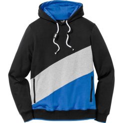 Bluza z kapturem Regular Fit bonprix czarno-jasnoszary melanż - lodowy niebieski. Czarne bluzy męskie bonprix, xxl, bez wzorów, z kapturem, bez rękawów, z kapturem. Za 99,99 zł.