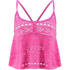Top plażowy bonprix różowy. Różowe bluzki damskie marki bonprix, w koronkowe wzory, z koronki, z dekoltem na plecach, z krótkim rękawem. Za 32,99 zł.