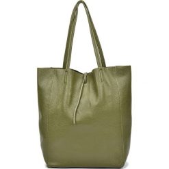 Shopper bag damskie: Skórzana torebka w kolorze zielonym – (S)35,5 x (W)39 x (G)11 cm