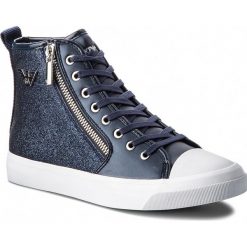 Trampki EMPORIO ARMANI - X3Z017 XL486 C128 Navy/Navy/Navy. Niebieskie półbuty damskie Emporio Armani, na co dzień, bez wzorów, z gumy, bez obcasa, na płaskiej podeszwie, bez zapięcia. W wyprzedaży za 479,00 zł.