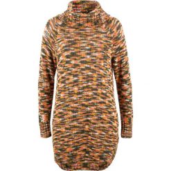 Sweter z szerokim golfem bonprix ciemnooliwkowy melanż. Zielone swetry damskie marki bonprix, bez wzorów, bez rękawów. Za 54,99 zł.