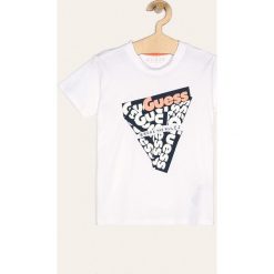 Guess Jeans - T-shirt dziecięcy 118-175 cm. Żółte t-shirty chłopięce Guess Jeans, z nadrukiem, z bawełny, bez rękawów. W wyprzedaży za 59,90 zł.
