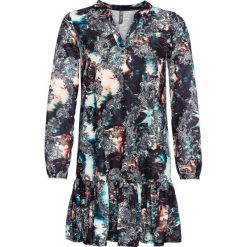 Sukienka shirtowa bonprix czarno-oliwkowy wzorzysty. Czarne sukienki damskie bonprix, z nadrukiem, bez kołnierzyka, bez rękawów. Za 99,99 zł.
