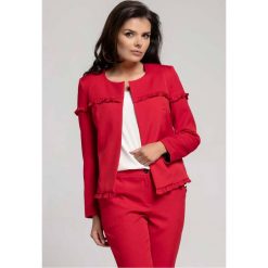 Czerwony Elegancki Pudełkowy Żakiet bez Zapięcia z Falbankami. Czerwone marynarki i żakiety damskie Molly.pl, l, eleganckie. Za 137,90 zł.