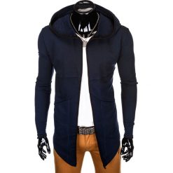 BLUZA MĘSKA Z KAPTUREM NARZUTKA B822 - GRANATOWA. Niebieskie bluzy męskie rozpinane Ombre Clothing, m, z bawełny, z kapturem. Za 79,00 zł.