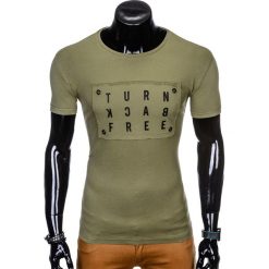 T-SHIRT MĘSKI Z NADRUKIEM S975 - KHAKI. Brązowe t-shirty męskie z nadrukiem marki Ombre Clothing, m. Za 29,00 zł.