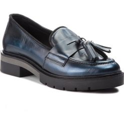 Półbuty TOMMY HILFIGER - Metallic Leather Loa FW0FW03142 Midnight 403. Czarne półbuty damskie skórzane marki TOMMY HILFIGER, z okrągłym noskiem, na obcasie. W wyprzedaży za 479,00 zł.