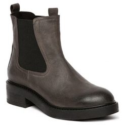 Buty zimowe damskie: Skórzane botki w kolorze szarym