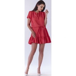 Różowa Mini Sukienka w Stylu Boho z Krótkim Rękawem. Różowe sukienki damskie marki Molly.pl, do pracy, na lato, s, w paski, z tkaniny, biznesowe, bez kołnierzyka, z krótkim rękawem, krótkie, mini. Za 139,90 zł.