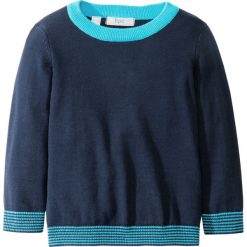 Sweter dzianinowy bonprix ciemnoniebiesko-błękit laguny. Niebieskie swetry chłopięce marki bonprix, m, z dzianiny, z kontrastowym kołnierzykiem. Za 37,99 zł.