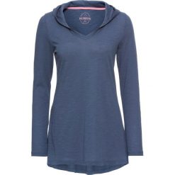 Shirt z kapturem bonprix indygo. Niebieskie koszulki damskie bonprix, bez wzorów, z kapturem, bez rękawów. Za 37,99 zł.
