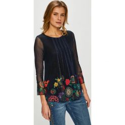 Desigual - Bluzka. Niebieskie bluzki damskie Desigual, na co dzień, s, z nadrukiem, z elastanu, casualowe, z okrągłym kołnierzem, bez rękawów. W wyprzedaży za 219,90 zł.