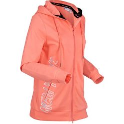 Bluza rozpinana z kapturem, długi rękaw bonprix łososiowy. Pomarańczowe bluzy damskie bonprix, z napisami, z długim rękawem, długie, z kapturem. Za 109,99 zł.