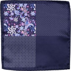 Granatowa Elegancka Męska Poszetka -ALTIES- 24x24 cm, Poczwórny Wzór POSZALTTANIA0435. Niebieskie poszetki męskie Alties, z materiału, eleganckie. Za 16,90 zł.