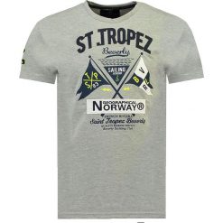 Koszulka "Javiers" w kolorze szarym. Szare koszulki męskie Geographical Norway Men, s, z nadrukiem, z bawełny, z okrągłym kołnierzem, bez rękawów. W wyprzedaży za 64,95 zł.