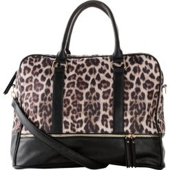 Torebka w cętki leoparda bonprix czarno-jasnobrązowo-ciemnobrązowy. Czarne torebki klasyczne damskie bonprix, w paski, ze skóry, bez dodatków. Za 79,99 zł.