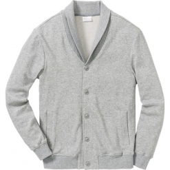 Bluza bejsbolówka dresowa ze strukturalnego materiału Regular Fit bonprix jasnoszary melanż. Szare bluzy męskie bonprix, s, bez wzorów, z dresówki, bez kaptura. Za 59,99 zł.