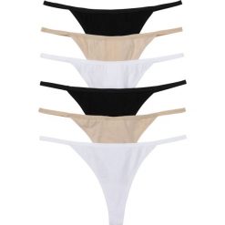 Stringi "tanga" (6 par) bonprix czarny + biały + cielisty. Czarne stringi damskie bonprix, bez wzorów, z bawełny. Za 44,94 zł.