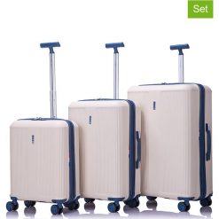 Walizki (3 szt.) w kolorze granatowym. Brązowe walizki Lys, bez wzorów, z materiału. W wyprzedaży za 580,95 zł.