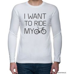 Koszulka Longsleeve I want to ride road biała. Białe koszulki męskie Pakamera, m, z nadrukiem, bez kołnierzyka, z długim rękawem, długie. Za 85,00 zł.