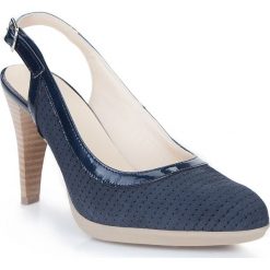 Buty damskie. Brązowe czółenka damskie Wittchen, na ślub cywilny, w paski, ze skóry, bez obcasa, na obcasie. W wyprzedaży za 279,90 zł.