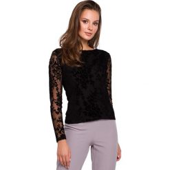 Bluzka dopasowana koronkowa - czarna. Czarne bluzki damskie Moe, s, w koronkowe wzory, z elastanu, eleganckie, bez kołnierzyka, bez rękawów. Za 199,00 zł.