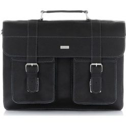 Włoska teczka torba męska skórzana vintage Paolo Peruzzi G-45-BL czarna - Czarny. Czarne torby męskie skórzane w paski, ze skóry, vintage. Za 399,99 zł.