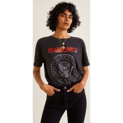 Mango - Top Ramones. Szare bluzki damskie Mango, s, z nadrukiem, z bawełny, z okrągłym kołnierzem. Za 79,90 zł.