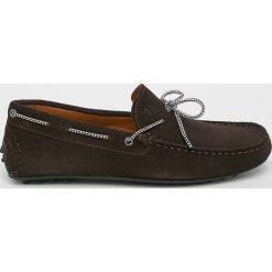 Trussardi Jeans - Mokasyny. Brązowe mokasyny męskie Trussardi Jeans, bez wzorów, z jeansu, z okrągłym noskiem, bez zapięcia. Za 549,90 zł.