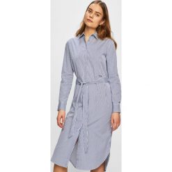 Tommy Hilfiger - Sukienka. Niebieskie sukienki damskie TOMMY HILFIGER, na co dzień, bez wzorów, z bawełny, casualowe, bez kołnierzyka, z długim rękawem, długie, midi, proste. W wyprzedaży za 479,90 zł.