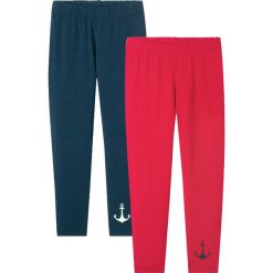 Legginsy dziewczęce 7/8 (2 pary) bonprix ciemnoniebieski + czerwony. Niebieskie spodnie dziewczęce bonprix, z nadrukiem. Za 49,98 zł.