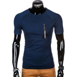 T-shirt męski bez nadruku S1011 - granatowy. Niebieskie t-shirty męskie Ombre Clothing, s, z nadrukiem, z bawełny, bez kołnierzyka. Za 19,99 zł.