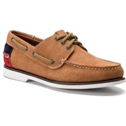 Mokasyny TOMMY JEANS - Suede Boatshoe EM0EM00253 Cognac 606. Pomarańczowe półbuty męskie marki Tommy Jeans, na co dzień, z aplikacjami, z jeansu, bez zapięcia. Za 449,00 zł.
