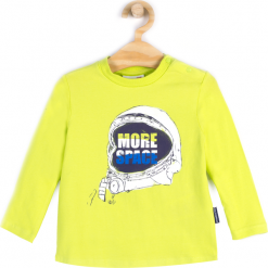 Koszulka. Zielone t-shirty chłopięce z długim rękawem SPACE, z aplikacjami, z bawełny. Za 24,90 zł.