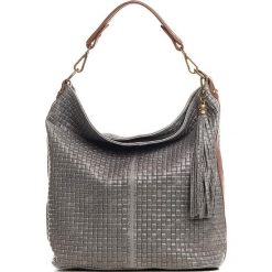 Shopper bag damskie: Skórzana torebka w kolorze szarym – 36 x 20 x 35 cm