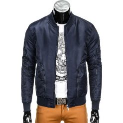 KURTKA MĘSKA WIOSENNA BOMBERKA C332 - GRANATOWA. Niebieskie kurtki męskie Ombre Clothing, s, bez wzorów, z poliesteru, bez kaptura. Za 79,00 zł.