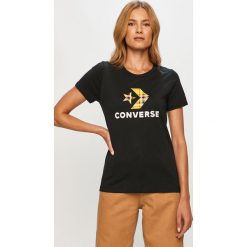 Converse - T-shirt. Czarne bluzki damskie Converse, s, z nadrukiem, z bawełny, casualowe, z okrągłym kołnierzem. W wyprzedaży za 99,90 zł.