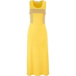 Sukienka shirtowa z nadrukiem bonprix żółty tulipan z nadrukiem. Żółte sukienki damskie bonprix, z nadrukiem, bez kołnierzyka, bez rękawów, tulipan. Za 59,99 zł.
