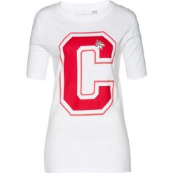 T-shirt bonprix biały. Białe koszulki damskie bonprix, z nadrukiem, bez kołnierzyka, bez rękawów. Za 54,99 zł.