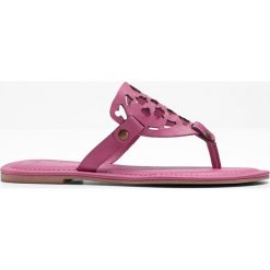 Klapki japonki skórzane bonprix różowy hibiskus. Różowe klapki damskie bonprix, bez wzorów, bez obcasa. Za 49,99 zł.
