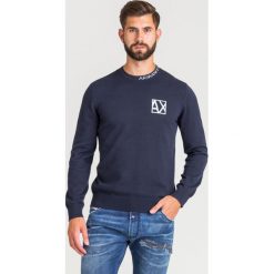 SWETER Armani Exchange. Niebieskie swetry męskie m, z okrągłym kołnierzem. Za 251,40 zł.