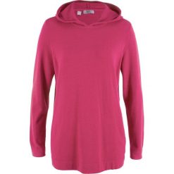 Bluza z kapturem bonprix jeżynowo-czerwony. Różowe bluzy damskie marki bonprix, bez wzorów, bez rękawów, z kapturem. Za 37,99 zł.