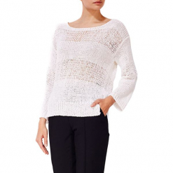 Sweter w kolorze kremowym. Białe swetry klasyczne damskie marki BOHOBOCO, z okrągłym kołnierzem. W wyprzedaży za 439,95 zł.