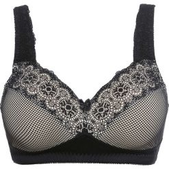 Biustonosz "minimizer" bez fiszbinów bonprix czarno-cielisty. Czarne biustonosze bonprix, bez wzorów, z koronki. Za 27,99 zł.