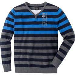 Sweter Regular Fit bonprix szary melanż - lodowy niebieski w paski. Szare swetry klasyczne męskie bonprix, l, melanż, z podwójnym kołnierzykiem. Za 109,99 zł.