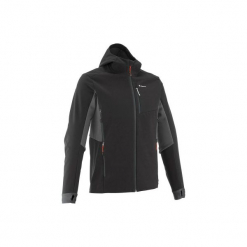 Kurtka Softshell trekkingowa Trek 500 WindWarm męska. Czarne kurtki męskie QUECHUA, s, bez wzorów, z elastanu, bez kaptura. Za 199,99 zł.