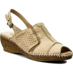 Sandały LANQIER - 40C1409 Beige. Brązowe klapki damskie marki Lanqier, bez wzorów, ze skóry, bez obcasa, na obcasie. W wyprzedaży za 129,00 zł.