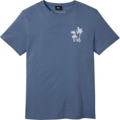 T-shirt z nadrukiem w palmy bonprix niebieski dżins z nadrukiem. Niebieskie koszulki męskie bonprix, xl, z nadrukiem, bez kołnierzyka, bez rękawów. Za 34,99 zł.