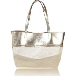 Shopper bag damskie: Shopper bag w kolorze beżowo-srebrnym – 51 x 30 x 35 cm