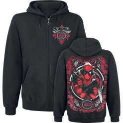 Deadpool Maximum Effort Bluza z kapturem rozpinana czarny. Czarne bejsbolówki męskie Deadpool, l, z nadrukiem, z materiału, z kapturem. Za 199,90 zł.